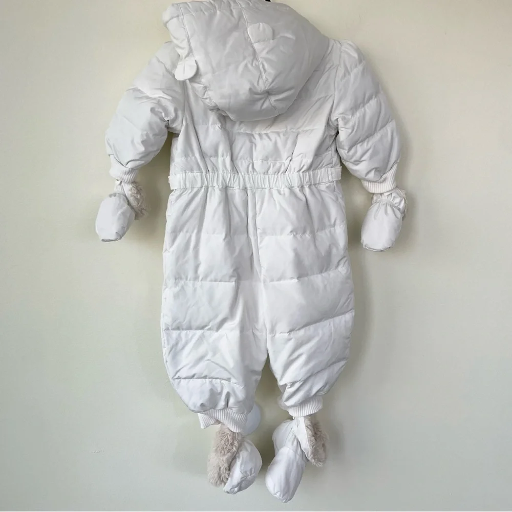 Baby Gap Down Filled Bunting Suit w Hood Mittens Booties 12-18 Months Ivory